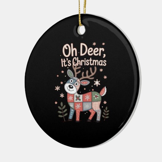 Oh Deer Its Christmas Miniature Patchwork Squares Keramisch Ornament (Links)