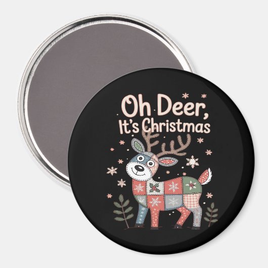 Oh Deer Its Christmas Miniature Patchwork Squares Magneet (Voorkant / Achterkant)