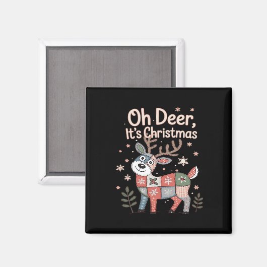 Oh Deer Its Christmas Miniature Patchwork Squares Magneet (Voorkant / Achterkant)