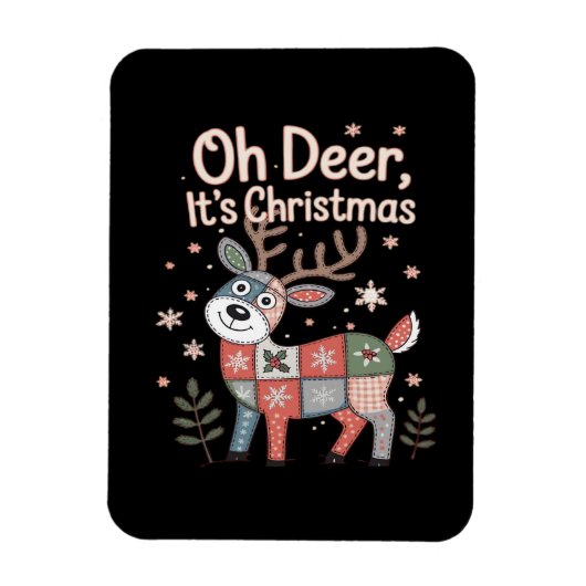 Oh Deer Its Christmas Miniature Patchwork Squares Magneet (Verticaal)
