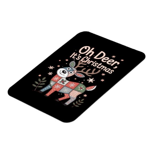 Oh Deer Its Christmas Miniature Patchwork Squares Magneet (Linkerzijde)
