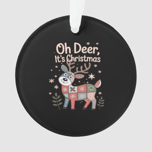 Oh Deer Its Christmas Miniature Patchwork Squares Ornament (voorkant)