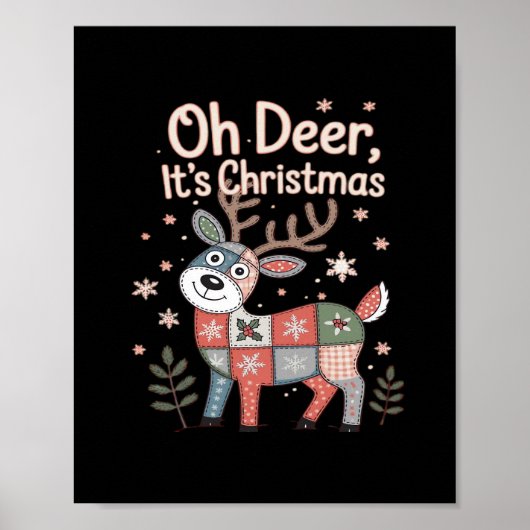 Oh Deer Its Christmas Miniature Patchwork Squares Poster (Voorkant)