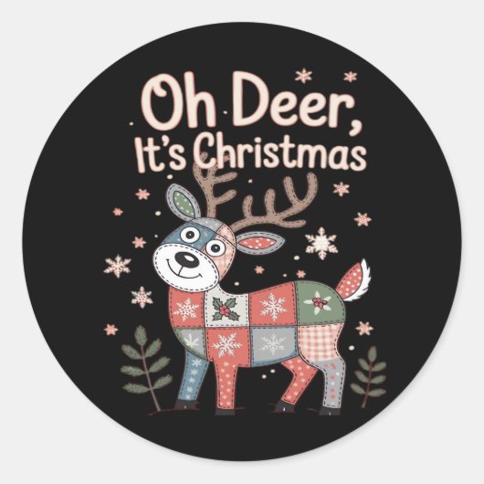 Oh Deer Its Christmas Miniature Patchwork Squares Ronde Sticker (Voorkant)
