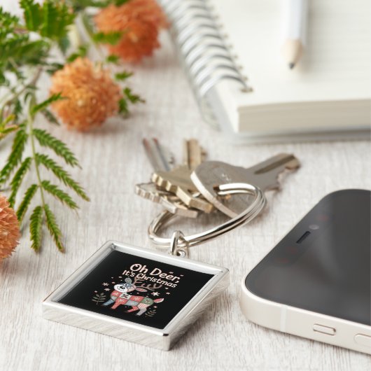 Oh Deer Its Christmas Miniature Patchwork Squares Sleutelhanger (Zijkant)