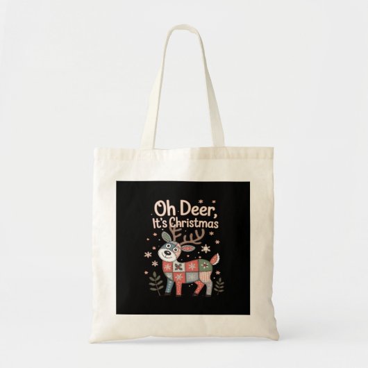 Oh Deer Its Christmas Miniature Patchwork Squares Tote Bag (Voorkant)