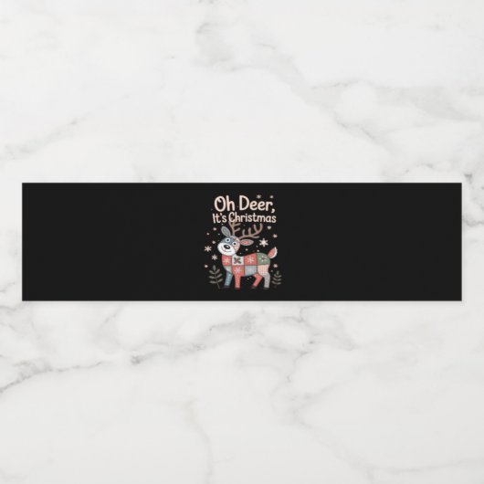 Oh Deer Its Christmas Miniature Patchwork Squares Waterfles Etiket (Enkel label)