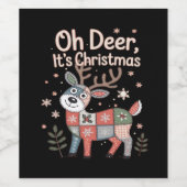 Oh Deer Its Christmas Miniature Patchwork Squares Wijn Etiket (Enkel label)