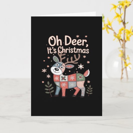Oh Deer Its Christmas MiniaturFolded Greeting Card Kaart (Gele Bloem)