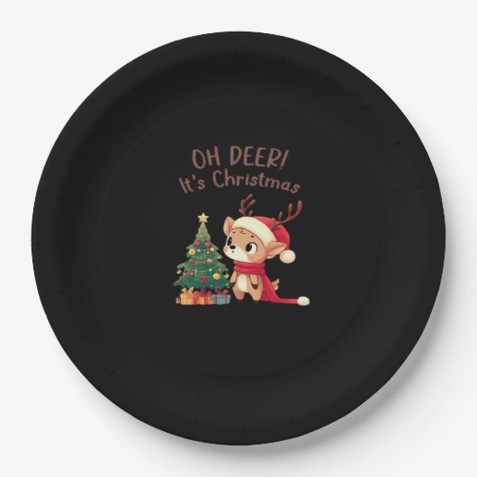 Oh Deer Its Christmas Modern Aesthetic Style  Papieren Bordje (Voorkant)