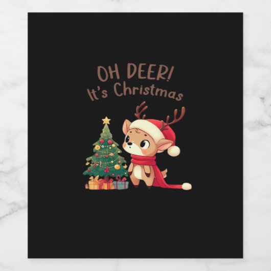 Oh Deer Its Christmas Modern Aesthetic Style Wijn Etiket (Enkel label)
