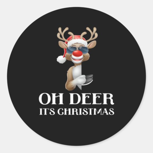 Oh Deer Its Christmas Reindeer Style  Ronde Sticker (Voorkant)