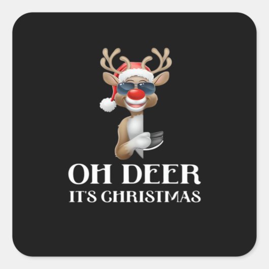 Oh Deer Its Christmas Reindeer Style  Vierkante Sticker (Voorkant)