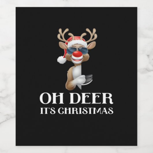 Oh Deer Its Christmas Reindeer Style  Wijn Etiket (Enkel label)