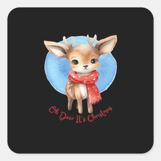 Oh Deer Its Christmas Retro Classic Design Vierkante Sticker (Voorkant)