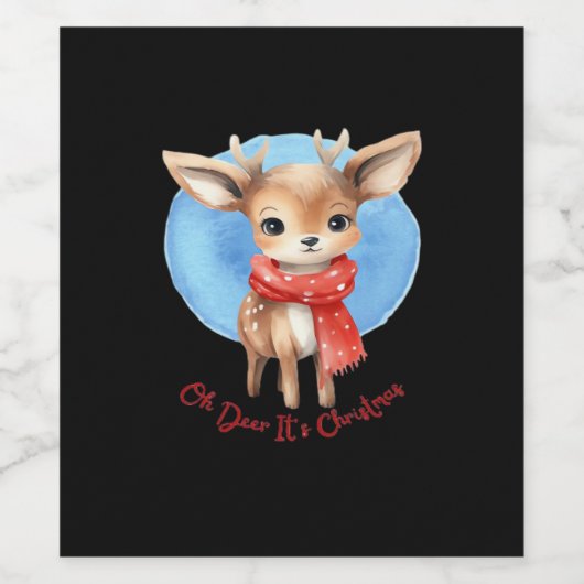 Oh Deer Its Christmas Retro Classic Design  Wijn Etiket (Enkel label)