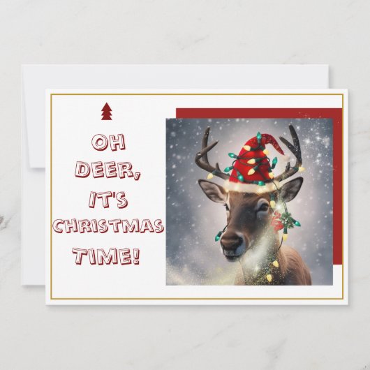 Oh Deer, It's Christmas Time!" Holiday Card Feestdagenkaart (Voorkant)