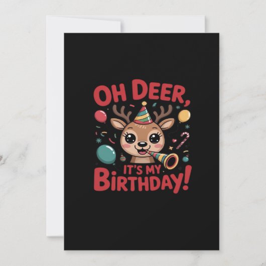Oh Deer Its My Birthday Cute Reindeer Festive Styl Feestdagenkaart (Voorkant)
