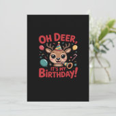 Oh Deer Its My Birthday Cute Reindeer Festive Styl Feestdagenkaart (Staand voorkant)