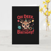 Oh Deer Its My Birthday Cute Reindeer Festive Styl Kaart (Gele Bloem)