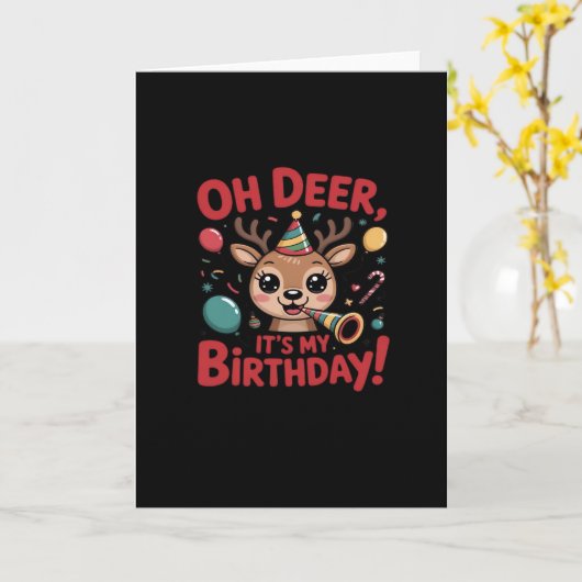 Oh Deer Its My Birthday Cute Reindeer Festive Styl Kaart (Gele Bloem)