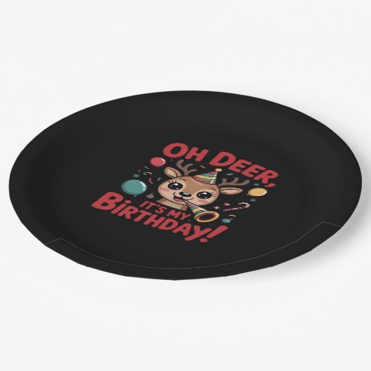 Oh Deer Its My Birthday Cute Reindeer Festive Styl Papieren Bordje (Gekanteld)
