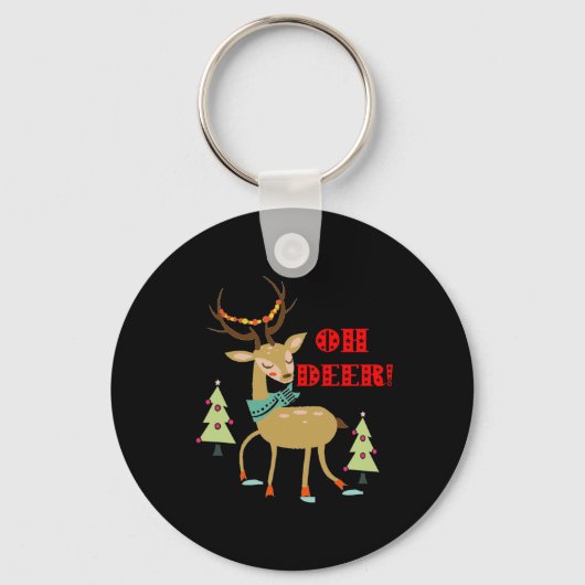 Oh Deer! Kerst hert met bomen cadeau Sleutelhanger (Voorkant)