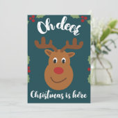 Oh Deer kerstkaart, Funny Cute Pun Schattig Feestdagenkaart (Staand voorkant)