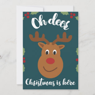 Oh Deer kerstkaart, Funny Cute Pun Schattig Feestdagenkaart