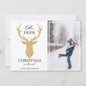 Oh Deer Kerstmis hier Faux Gold Glitter Deer Feestdagenkaart (Voorkant)