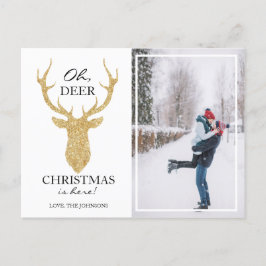 Oh Deer Kerstmis hier Faux Gold Glitter Deer Feestdagenkaart