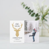 Oh Deer Kerstmis hier Faux Gold Glitter Deer Feestdagenkaart (Staand voorkant)