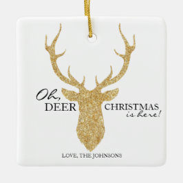 Oh Deer Kerstmis hier Faux Gold Glitter Deer Keramisch Ornament