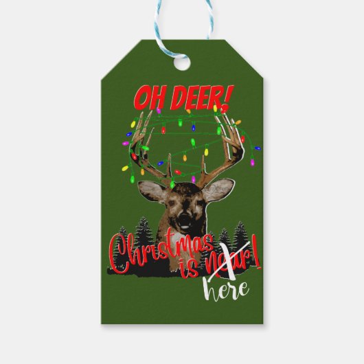 Oh Deer Kerstmis is hier grappig Cadeaulabel (Voorkant)