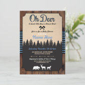 Oh Deer Lumberjack Blue Baby shower Boy Uitnodigin Kaart (Staand voorkant)