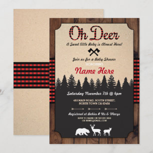 Oh Deer Lumberjack Red Baby shower Boy Girl Uitnod Kaart