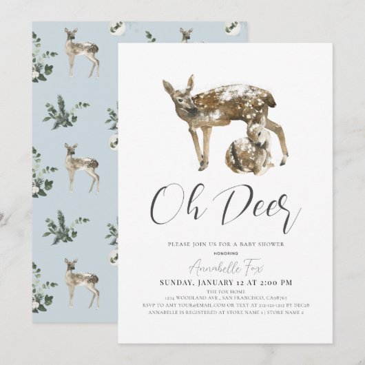 Oh Deer mama en Fawn Blue Boy Baby shower Kaart (Voorkant / Achterkant)