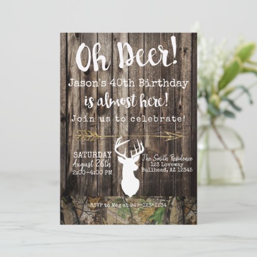 Oh Deer! Mannen jagen Camo achtergrond Birthday Kaart (Staand voorkant)