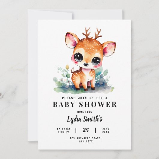 Oh Deer Meisje Baby shower Baby Meisje Douche Groe Kaart (Voorkant)