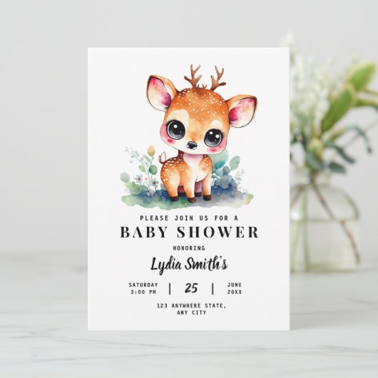 Oh Deer Meisje Baby shower Baby Meisje Douche Groe Kaart (Staand voorkant)