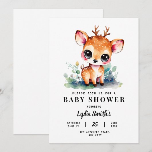 Oh Deer Meisje Baby shower Baby Meisje Douche Groe Kaart (Voorkant / Achterkant)