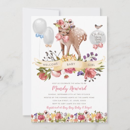 Oh Deer Meisje Baby shower Kaart (Voorkant)