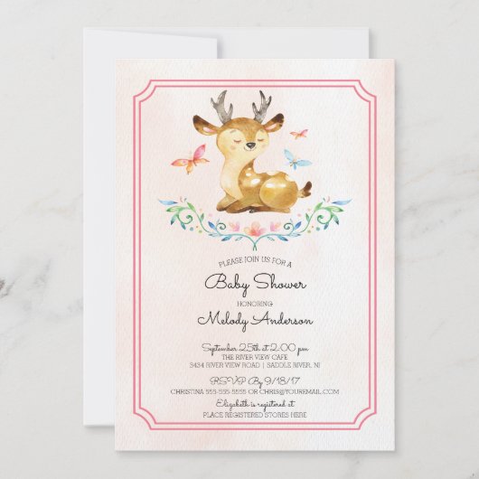 Oh Deer Meisjes Baby shower Baby Uitnodiging (Voorkant)