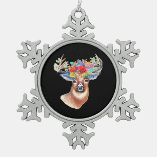 Oh Deer Modern Artistic Style  Tin Sneeuwvlok Ornament (Voorkant)