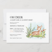 Oh Deer Modern Minimalist Girl Baby shower Kaart (Voorkant)