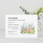 Oh Deer Modern Minimalist Girl Baby shower Kaart (Staand voorkant)