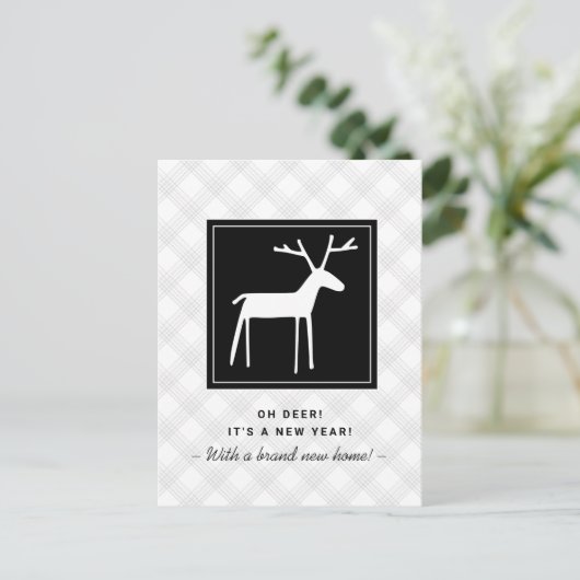 Oh Deer New Year New Home Moving Aankondigingskaart (Staand voorkant)