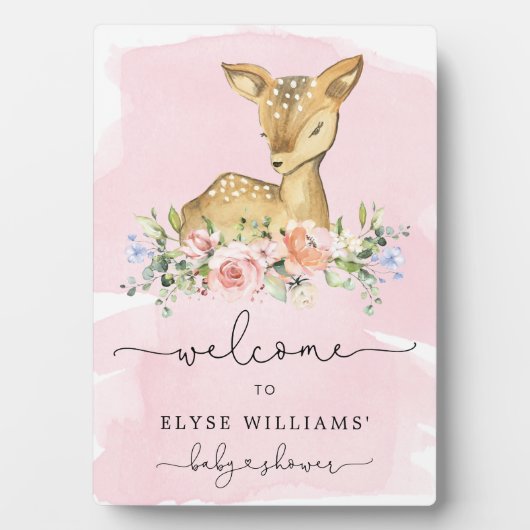 Oh Deer Pink Baby shower Welkomstbord Fotoplaat (voorkant)