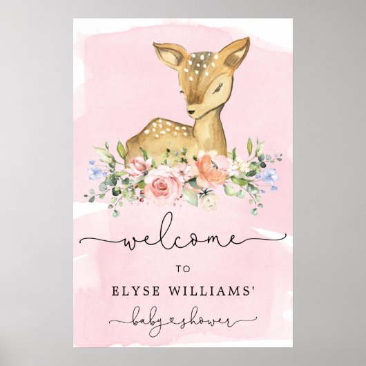 Oh Deer Pink Baby shower Welkomstbord Poster (Voorkant)