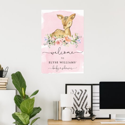 Oh Deer Pink Baby shower Welkomstbord Poster (Thuiskantoor)
